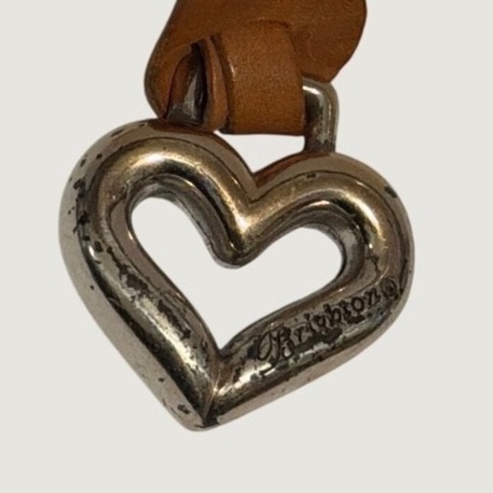 Brighton Heart Bag Charm Tan Leather Strap Silver Tone Keychain Fob Western